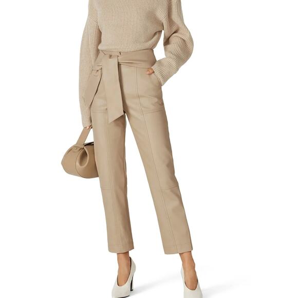 Jonathan Simkhai Pants - Jonathan Simkhai Tessa Tie Belt Faux Vegan Leather High Rise Straight Tan Pants